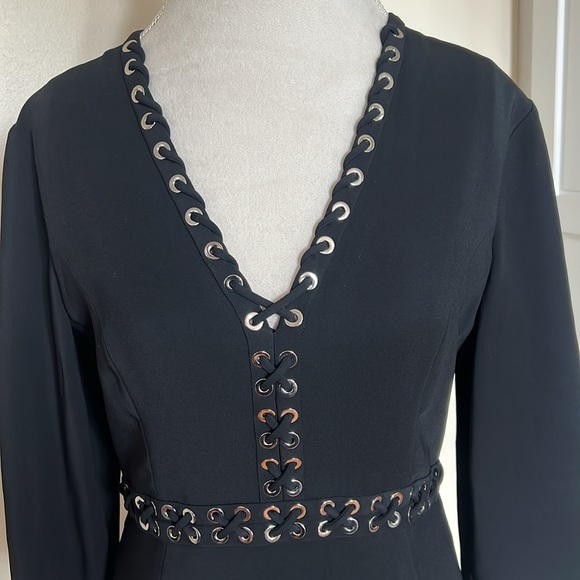 Michael Kors Collection Elegant Black V-Neck Dress with Silver Gromet Detail 12 - Picture 4 of 9